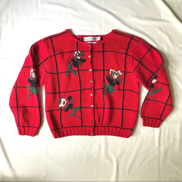 Cambridge Spirit red floral chunky cotton cardigan - Picture 4 of 8